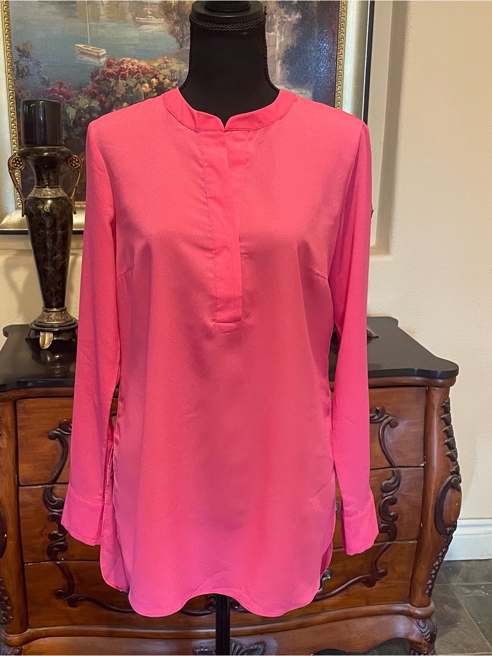 Neiman Marcus Women's Pink Long-Sleeve Tunic Top